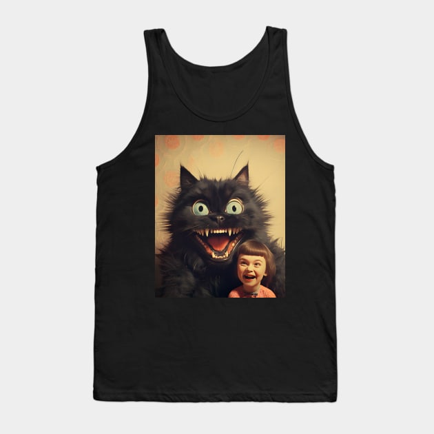 Vintage Little Girl and Creepy Cat - Enchanting Retro Art Tank Top by KittyStampedeCo